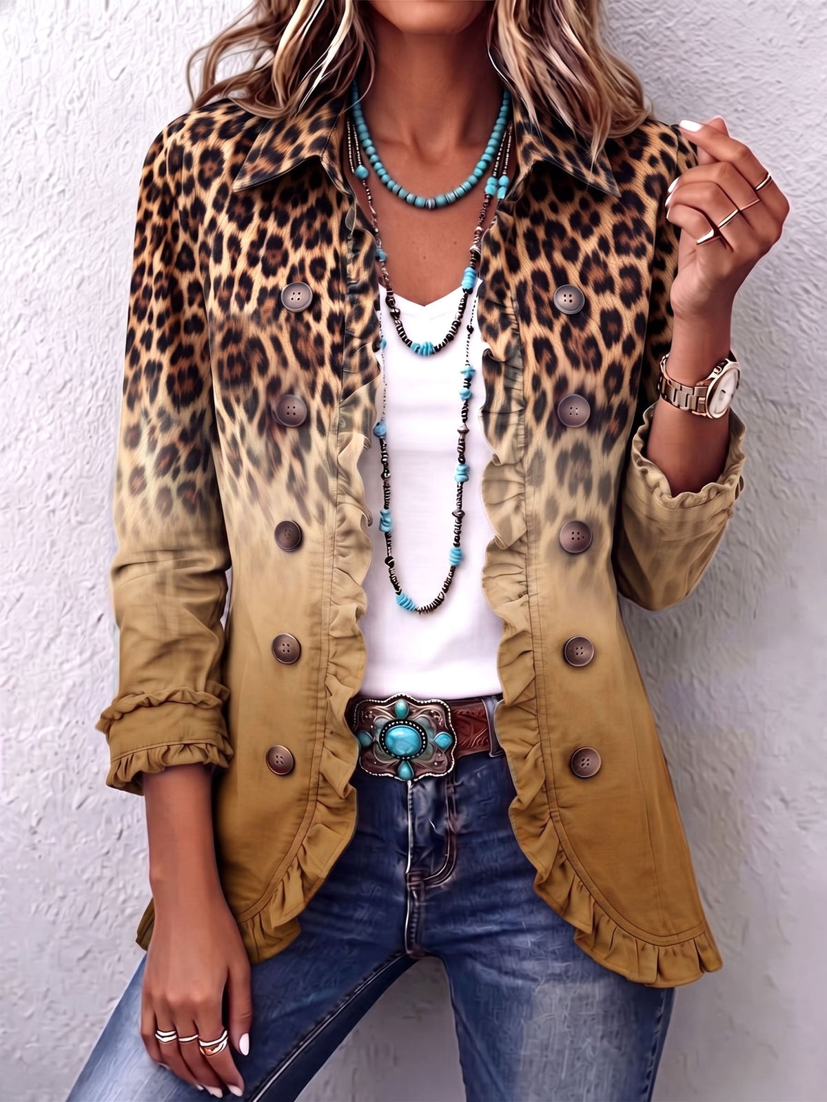 Clelia | Blazer Leopardato Sfumato Ocra