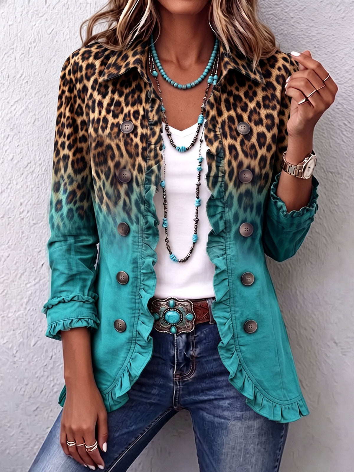 Cassandra | Blazer Leopardato Sfumato con Balze