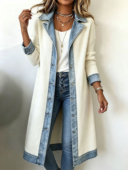 Rosalinda | Cardigan Lungo in Maglia con Dettagli in Denim