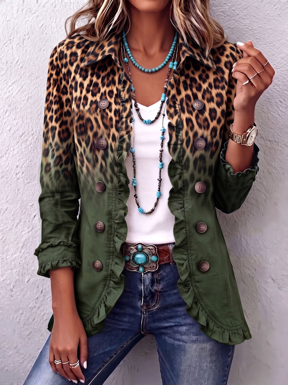 Herminia | Chaqueta blazer leopardo degradado con volantes
