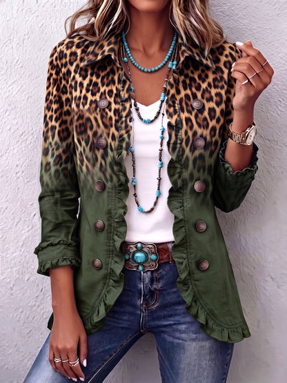 Herminia | Chaqueta blazer leopardo degradado con volantes